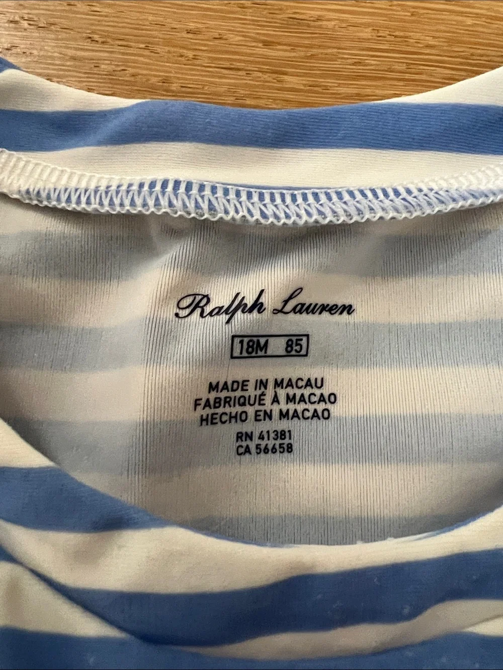 Ralph Lauren Blue & White Striped Long-Sleeve Baby Rashguard Set - Size: 18M